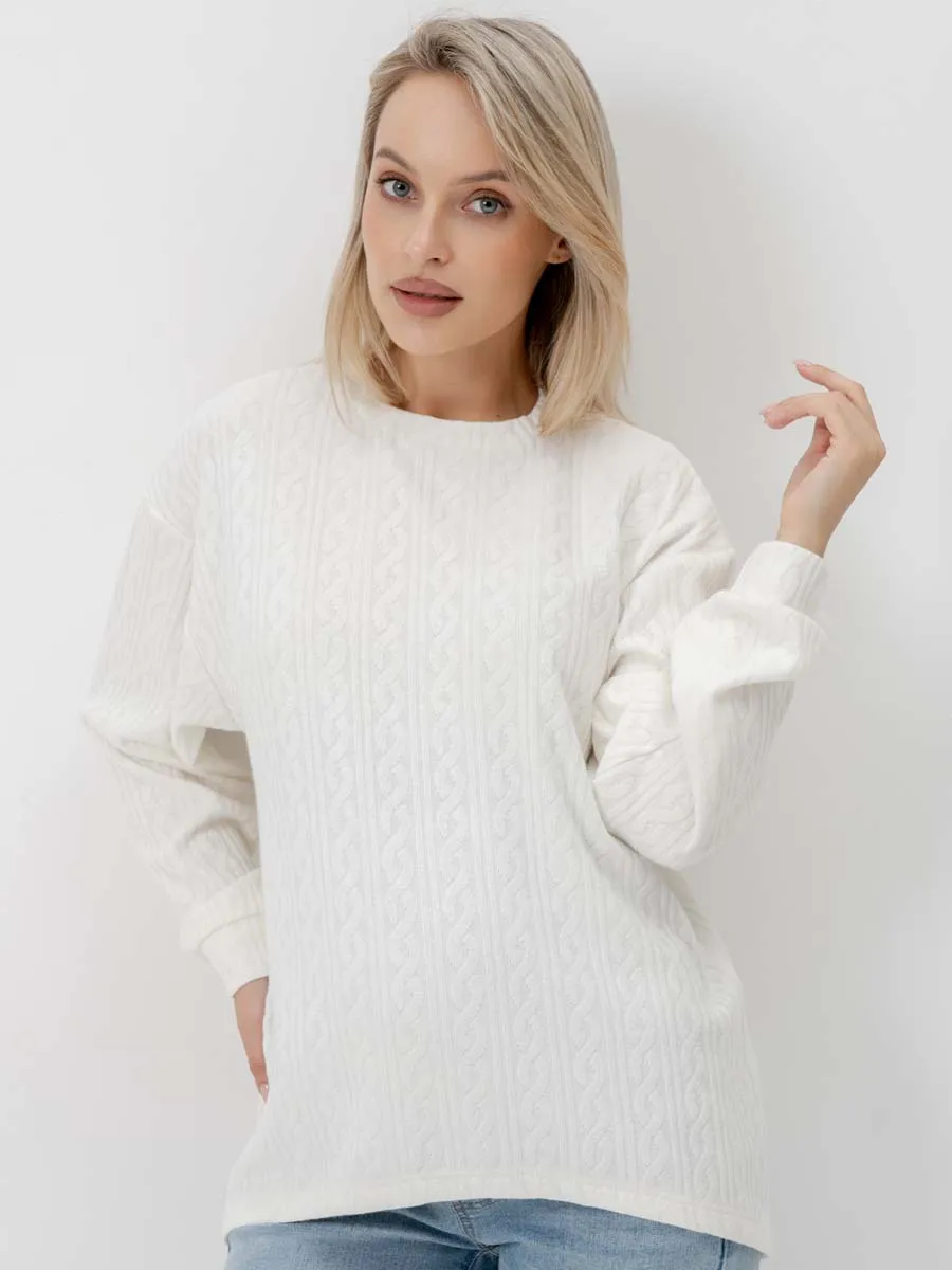 Джемпер оверсайз для беременных теплый с длинным рукавом молочный
