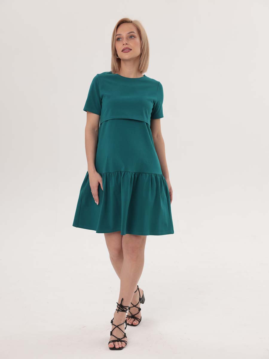 Платье женское летнее для беременных и кормящих мам в офис изумрудный