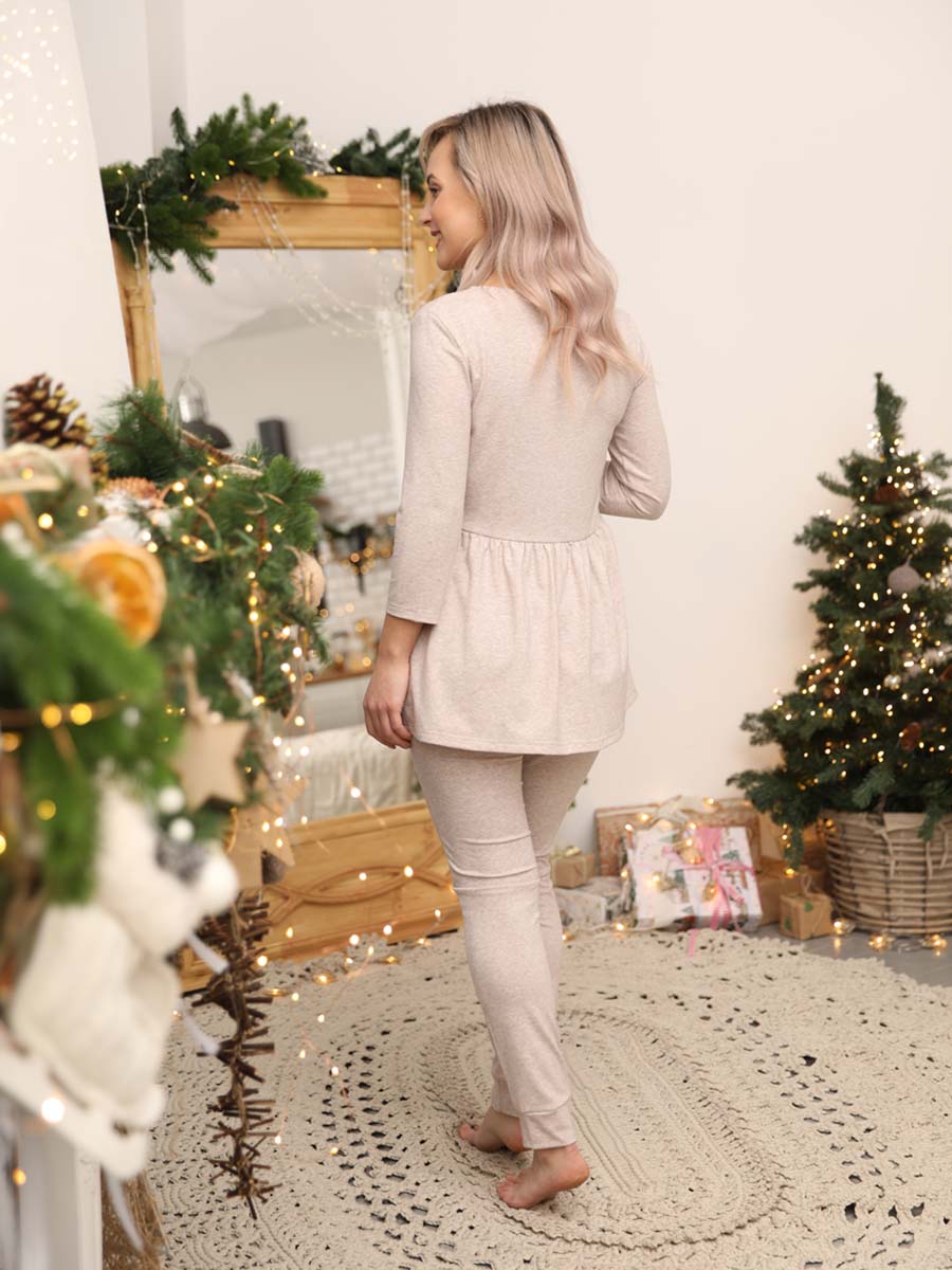 Костюм для беременных и кормящих 10728 брюки с туникой бежевый_меланж