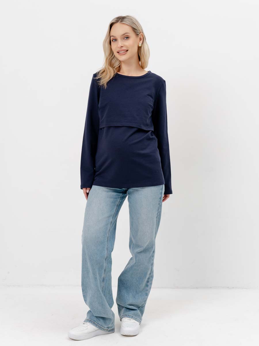 Лонгслив утепленный для будущих мам осень в офис 	синий