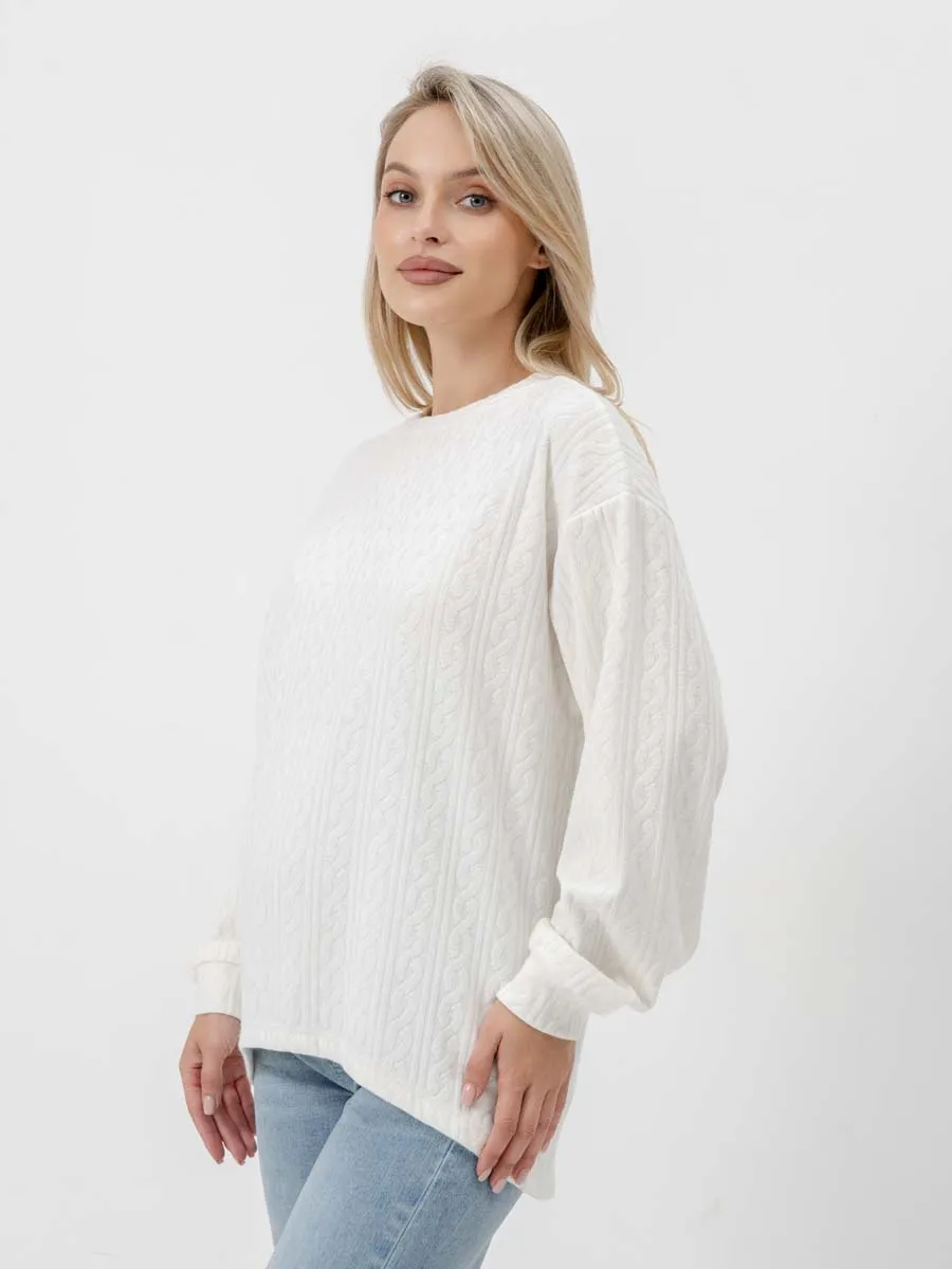 Джемпер оверсайз для беременных теплый с длинным рукавом молочный