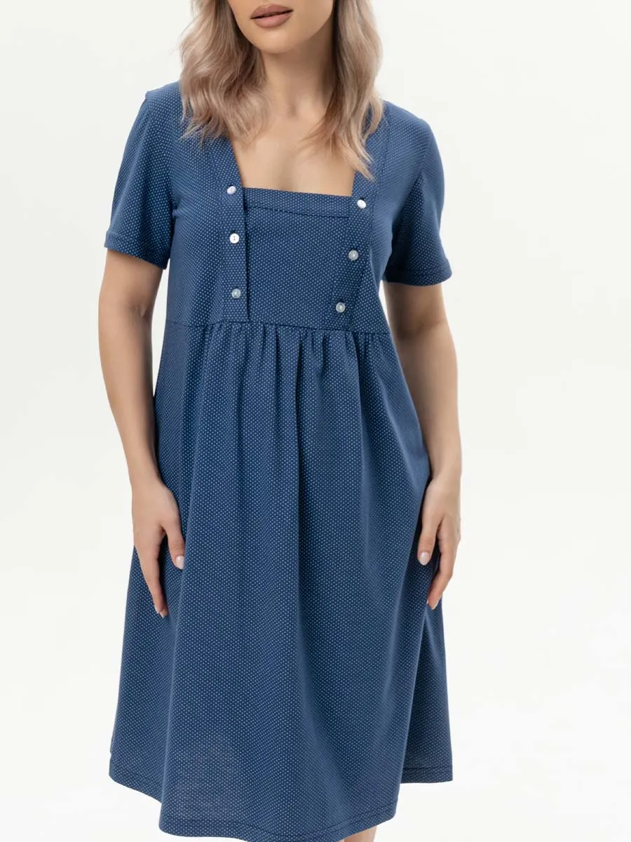 Ночная сорочка для беременных и кормящих хлопок 55701 синий/белый