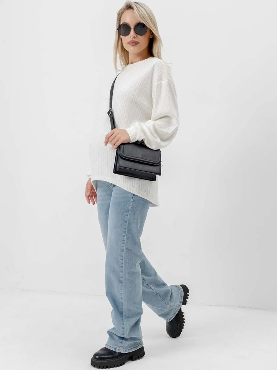 Джемпер оверсайз для беременных теплый с длинным рукавом молочный