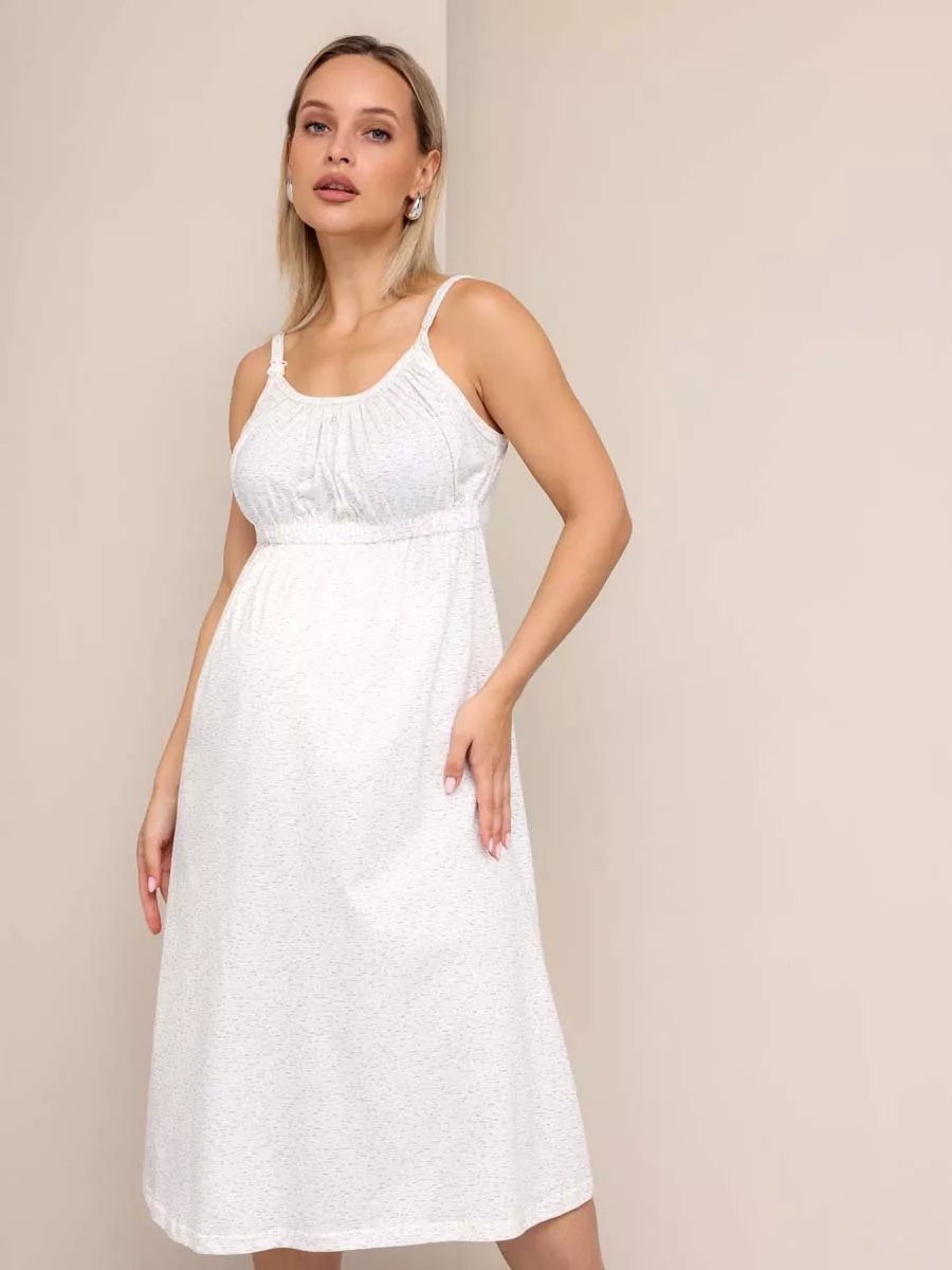 Халат и сорочка для беременных и кормящих в роддом костюм бежевый/молочный