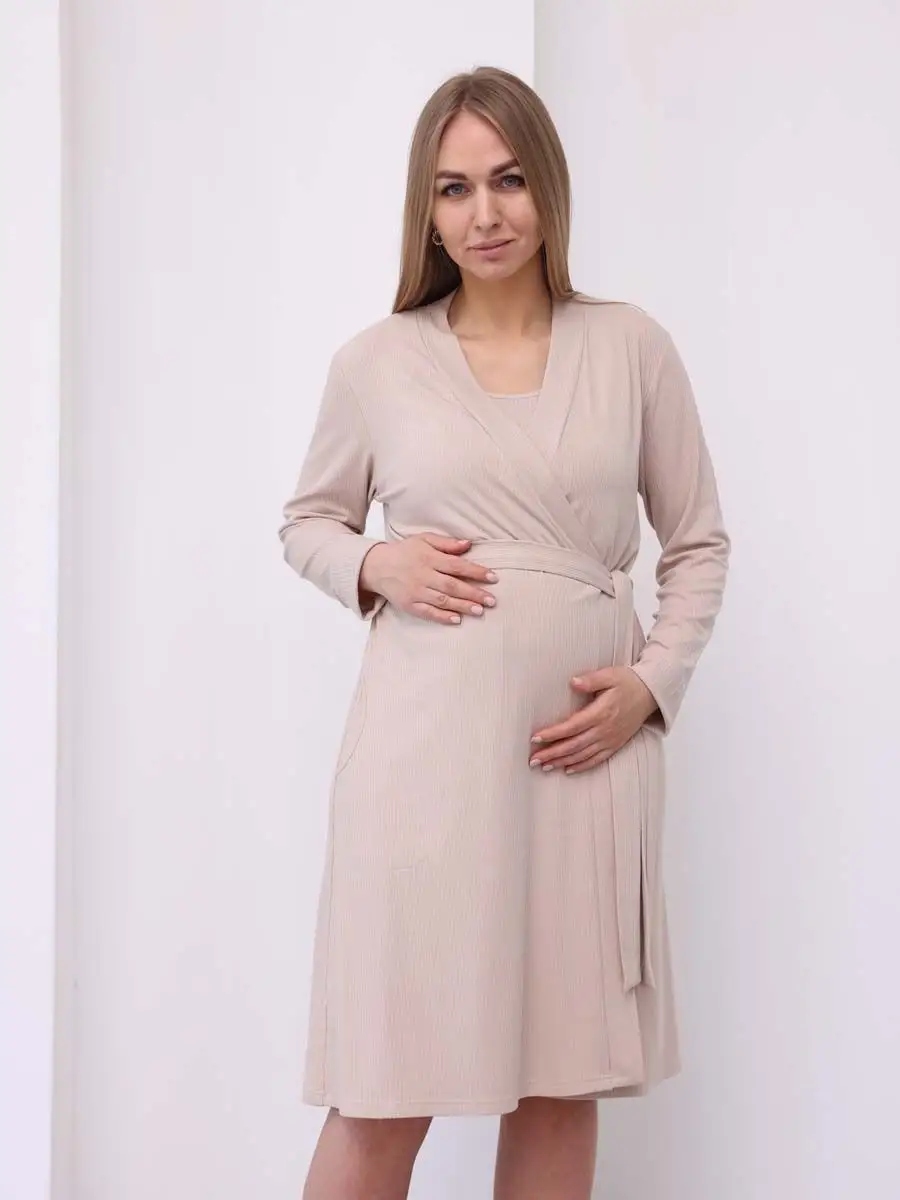 Комплект для беременных и кормящих халат с сорочкой 22932 бежевый