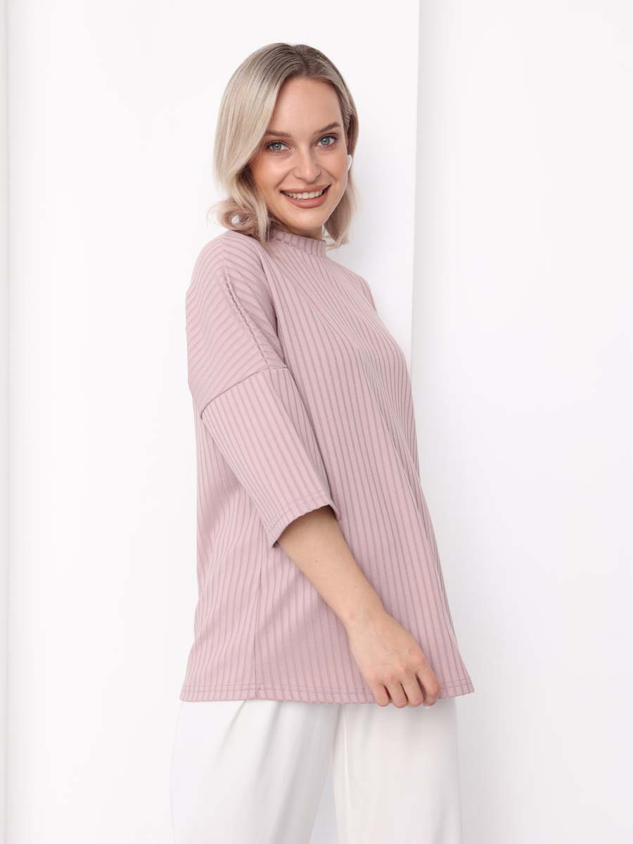 Джемпер оверсайз в рубчик с рукавом 3/4 для беременных пудровый