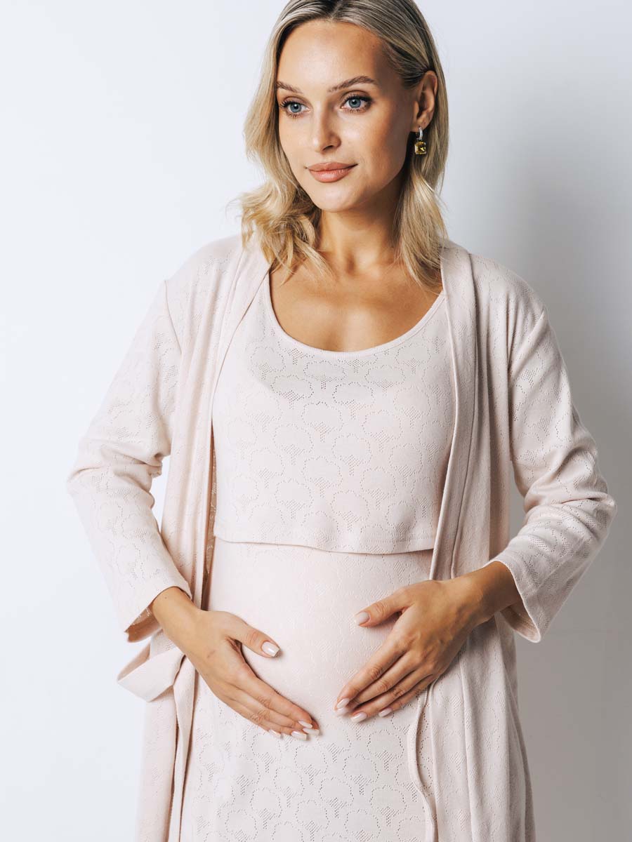Халат с сорочкой для беременных и кормящих в роддом 22920 бежевый