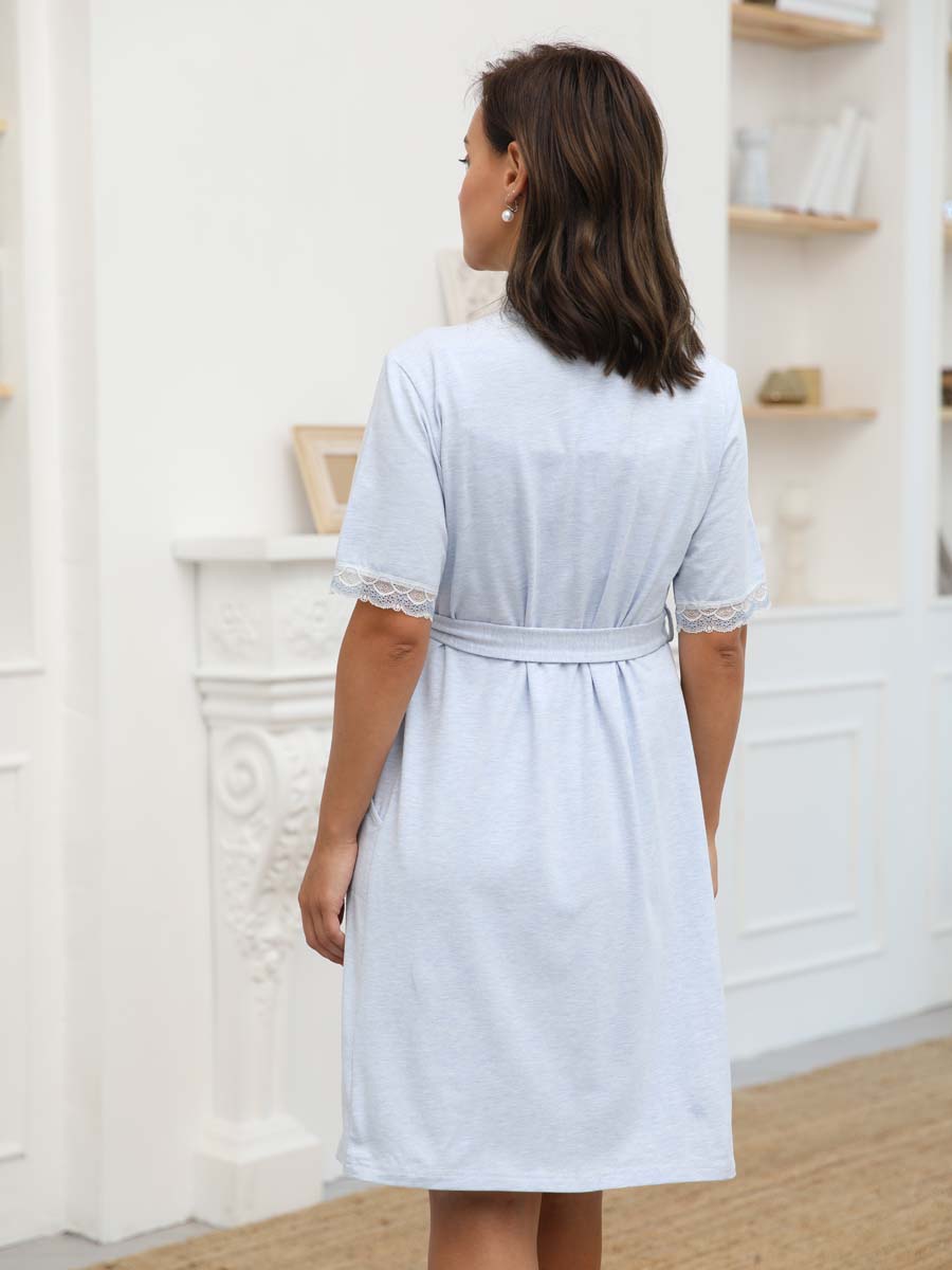 Пеньюар для беременных и кормящих 05328 халат с сорочкой голубой_меланж