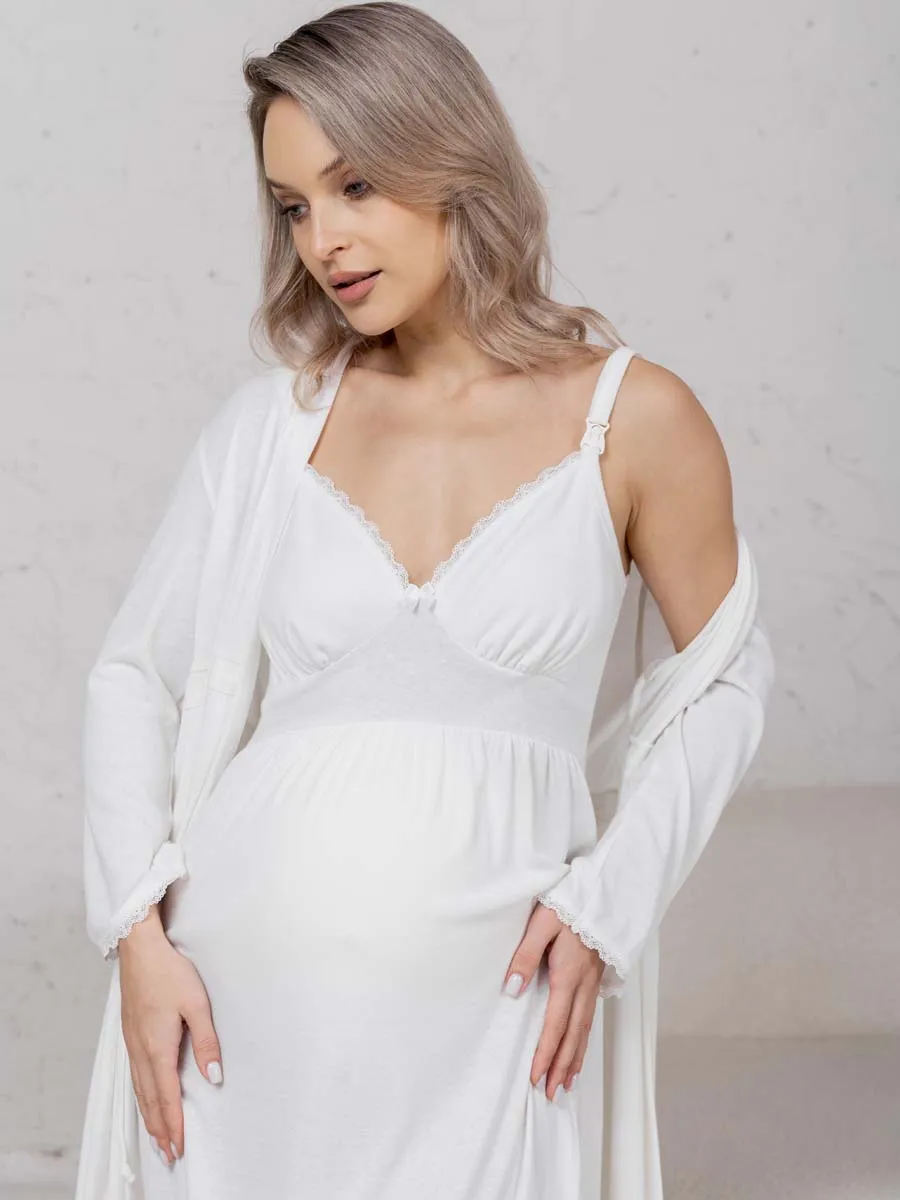 Халат с сорочкой для беременных и кормящих молочный