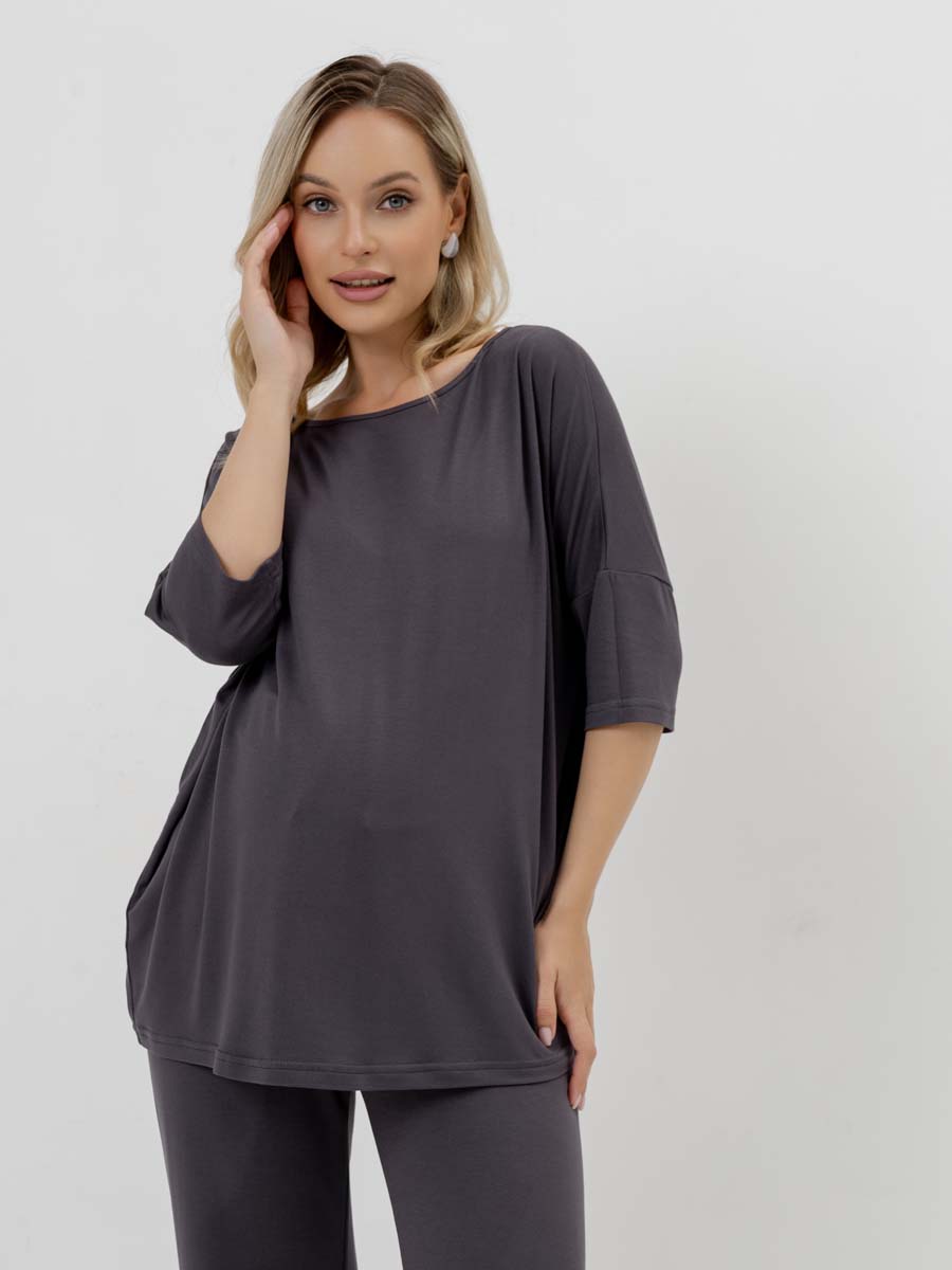 Костюм домашний с брюками и футболкой для беременных графитовый