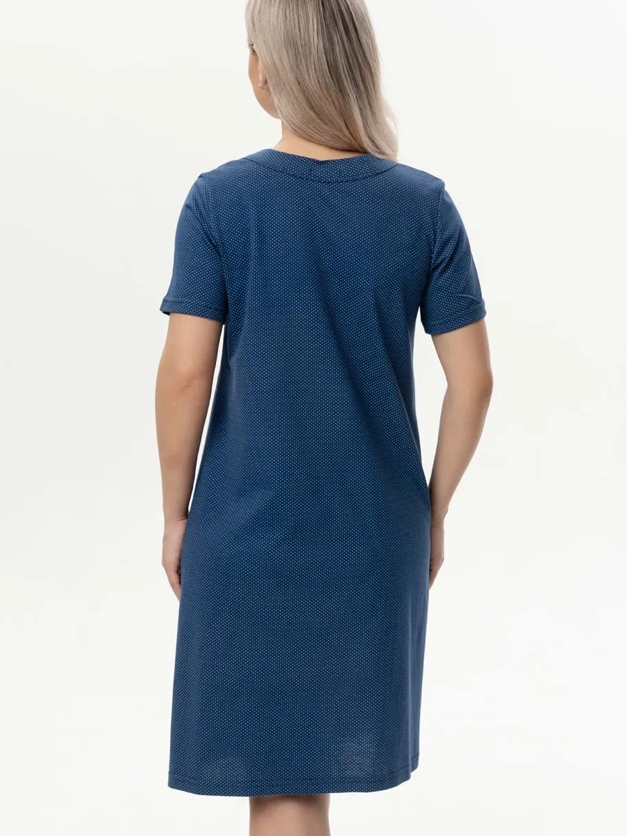 Ночная сорочка для беременных и кормящих хлопок 55701 синий/белый