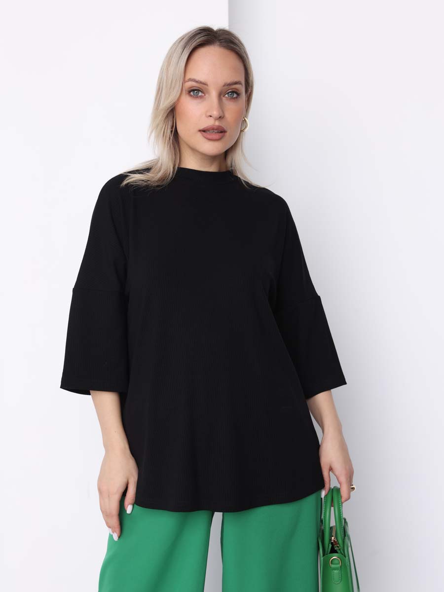 Джемпер оверсайз в рубчик с рукавом 3/4 для беременных черный