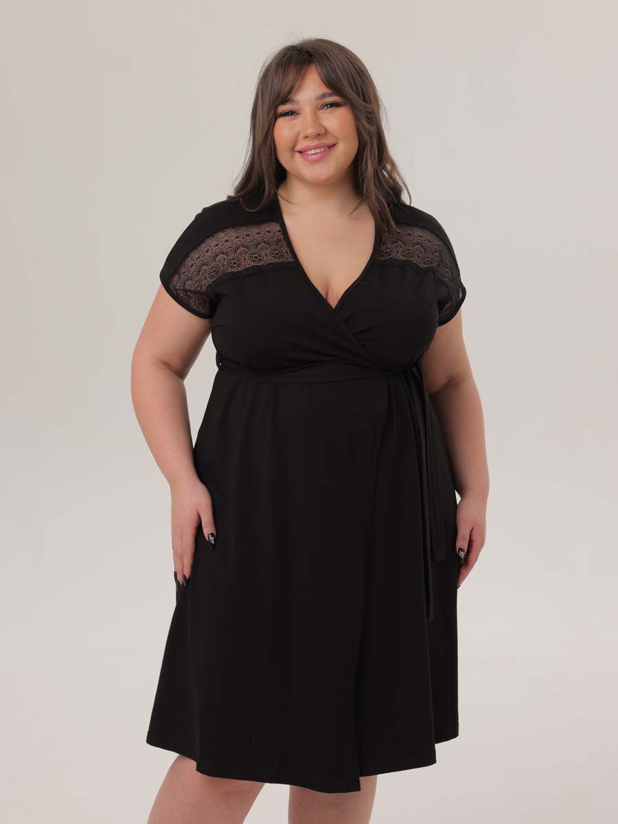 Халат больших размеров 08402 для беременных и кормящих черный