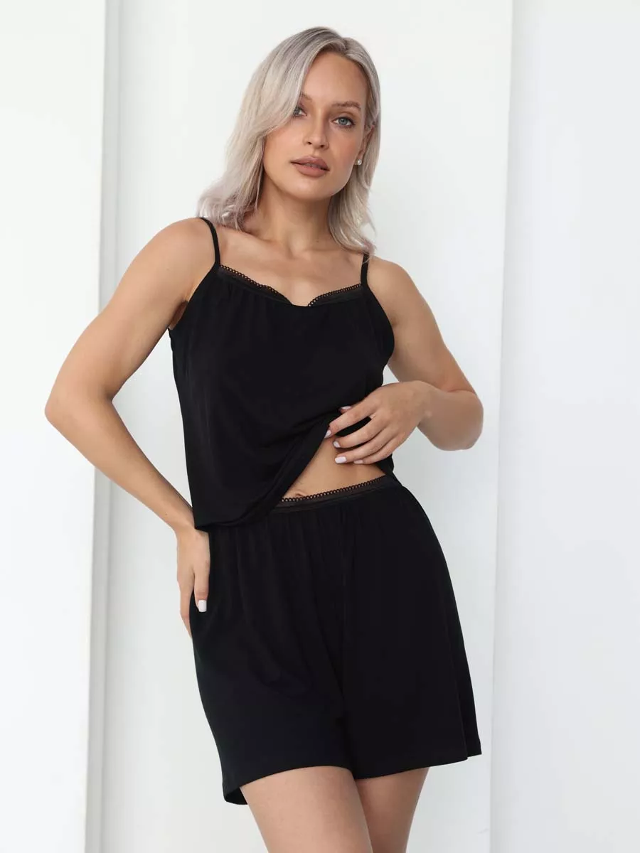 Пижама женская с шортами и топом 54832 черный