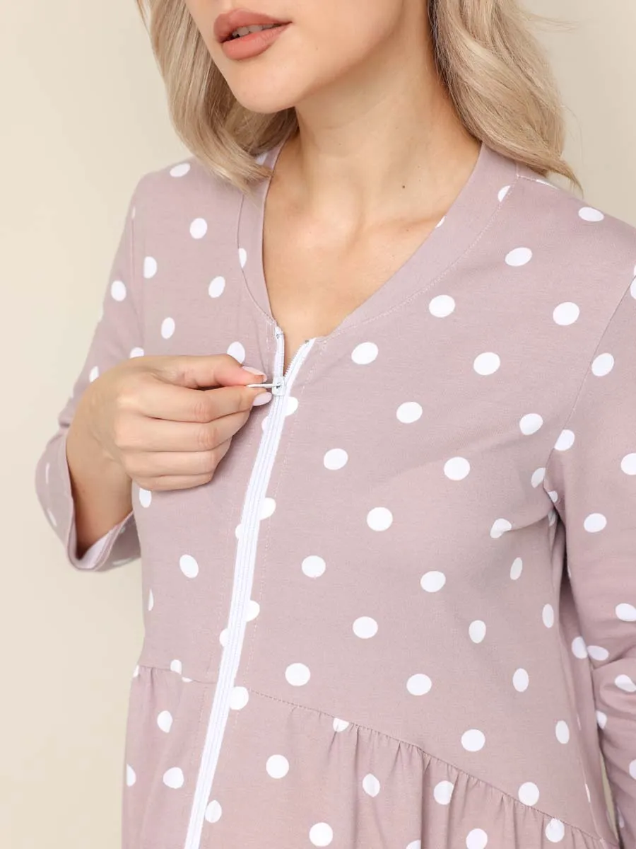 Халат домашний для беременных и кормящих в роддом 26302 бежевый/белый