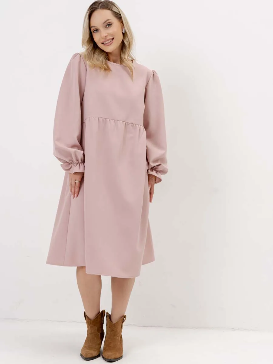Платье для беременных с длинным рукавом в офис пудровый