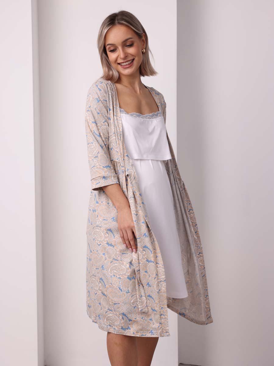 Комплект женский халат с сорочкой 22832 бежевый/молочный/голубой
