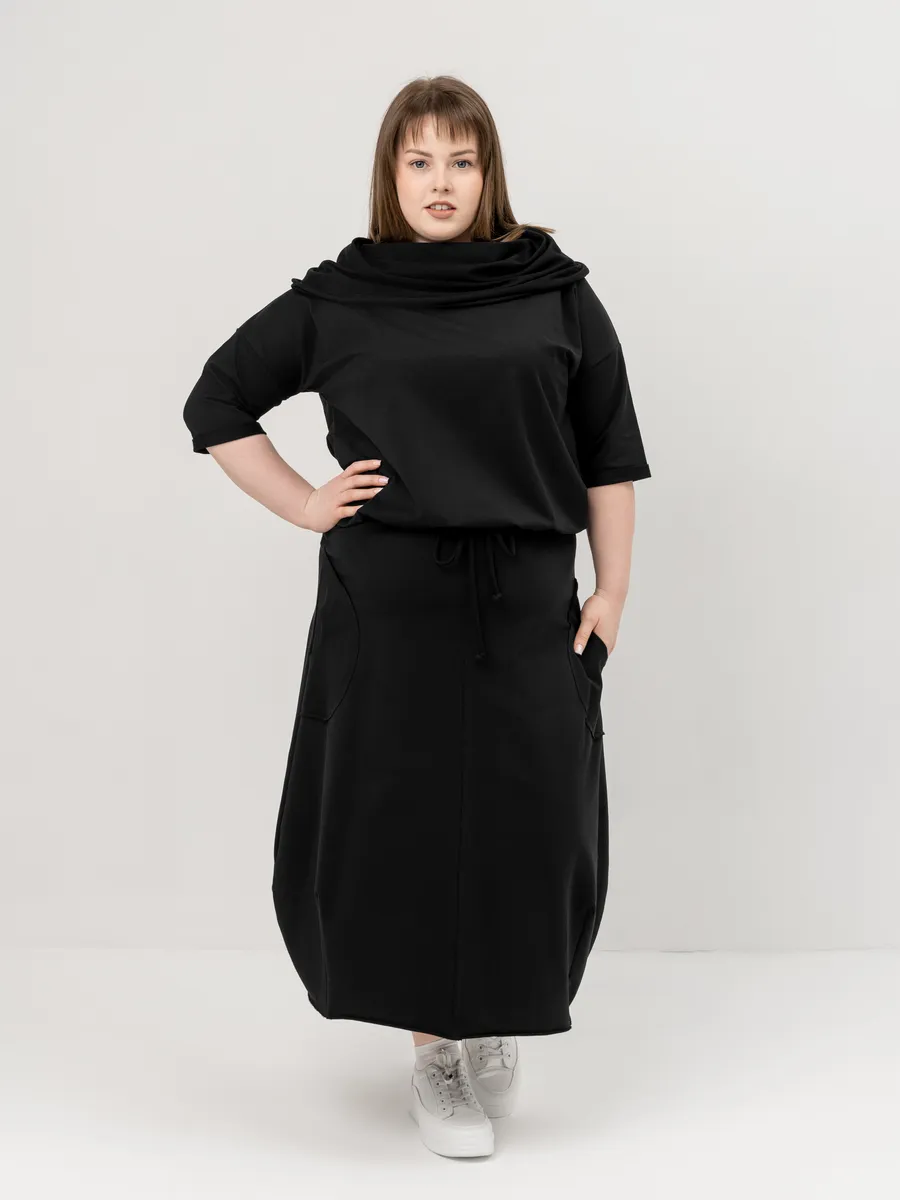 Платье для беременных длинное повседневное в офис plus size черный
