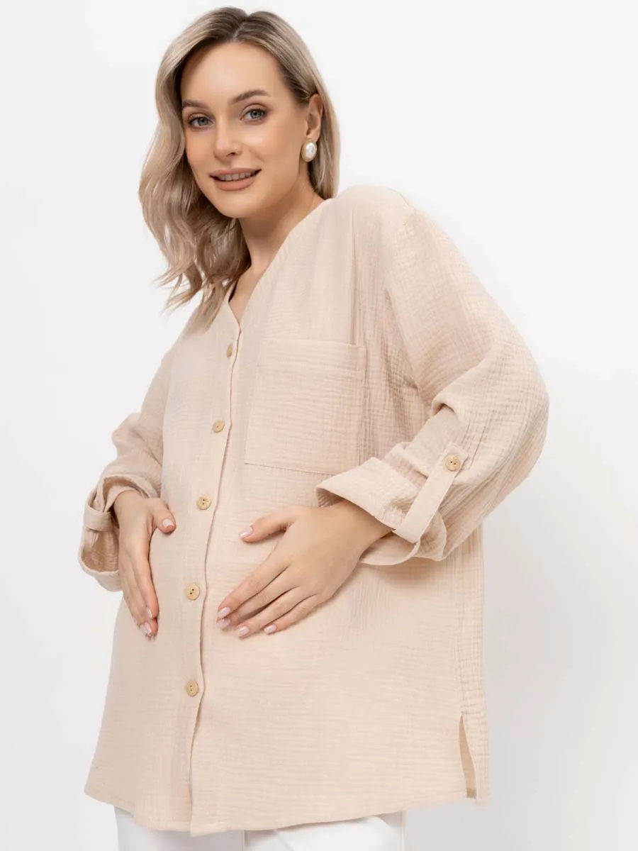 Рубашка для беременных туника муслиновая бежевый