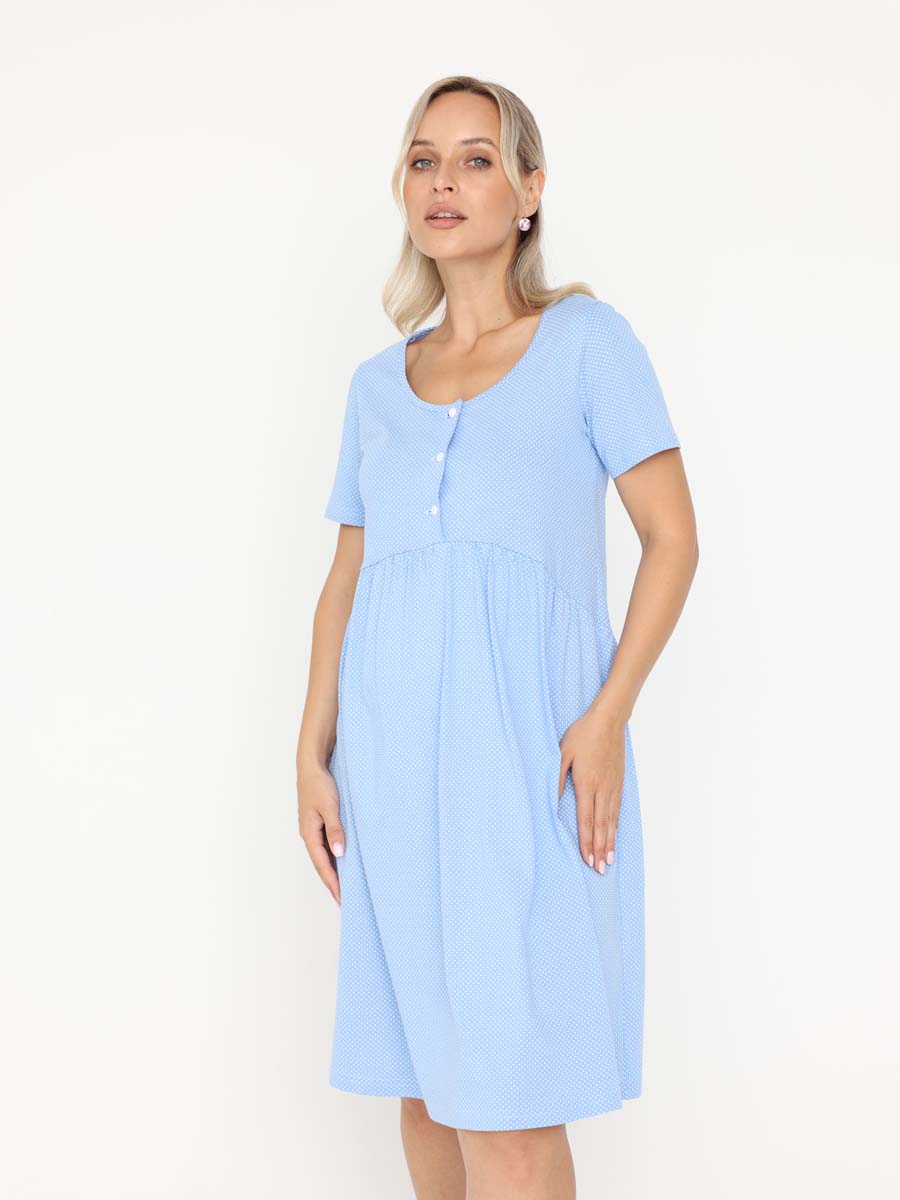 Сорочка в роддом ночнушка для беременных и кормящих голубой/белый