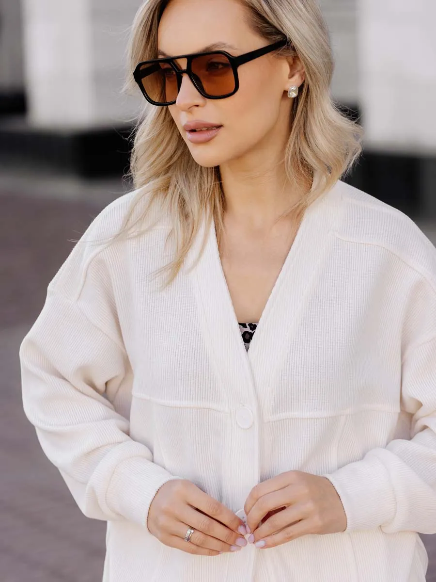 Костюм вельветовый бомбер брюки молочный