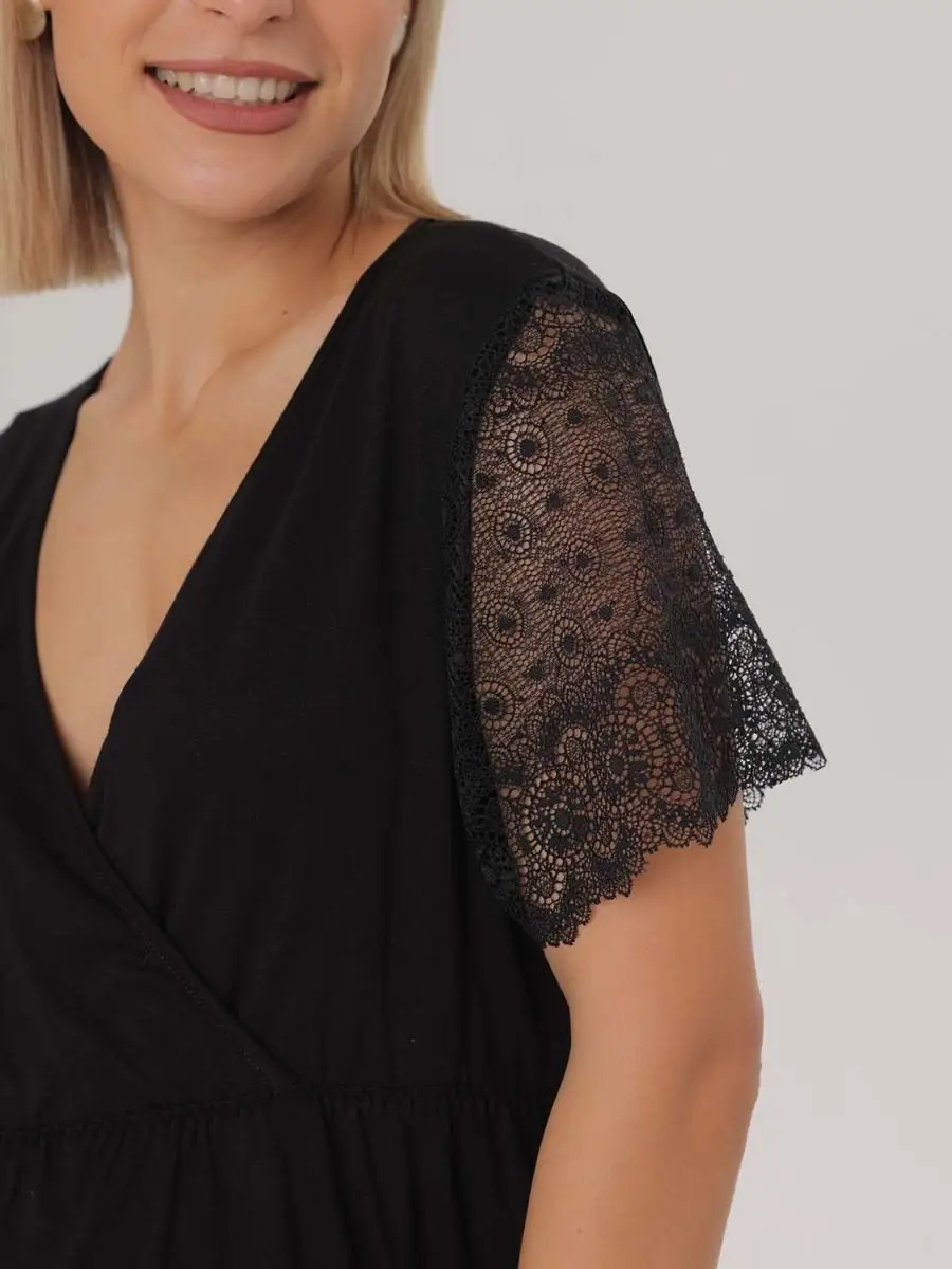 Сорочка ночная для беременных и кормления в роддом черный