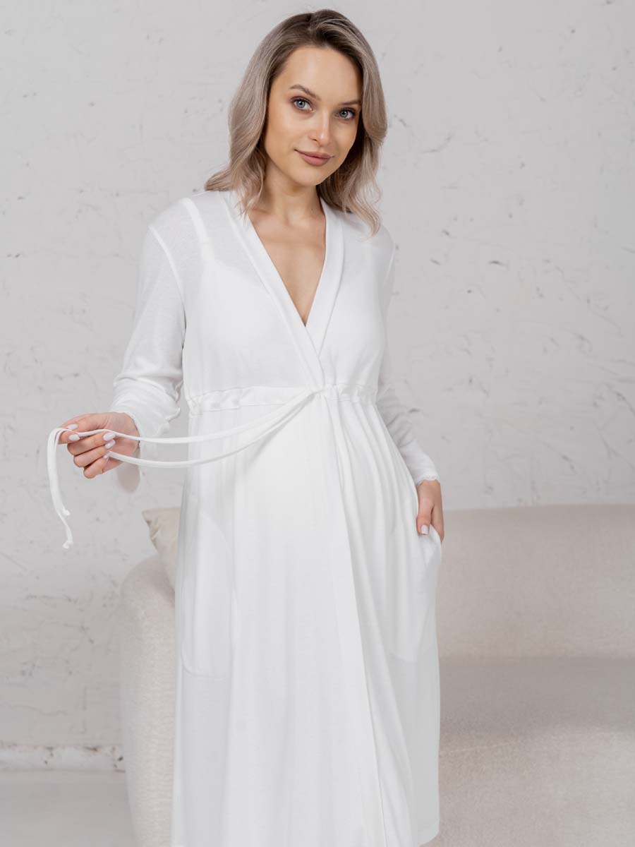 Халат с сорочкой для беременных и кормящих молочный