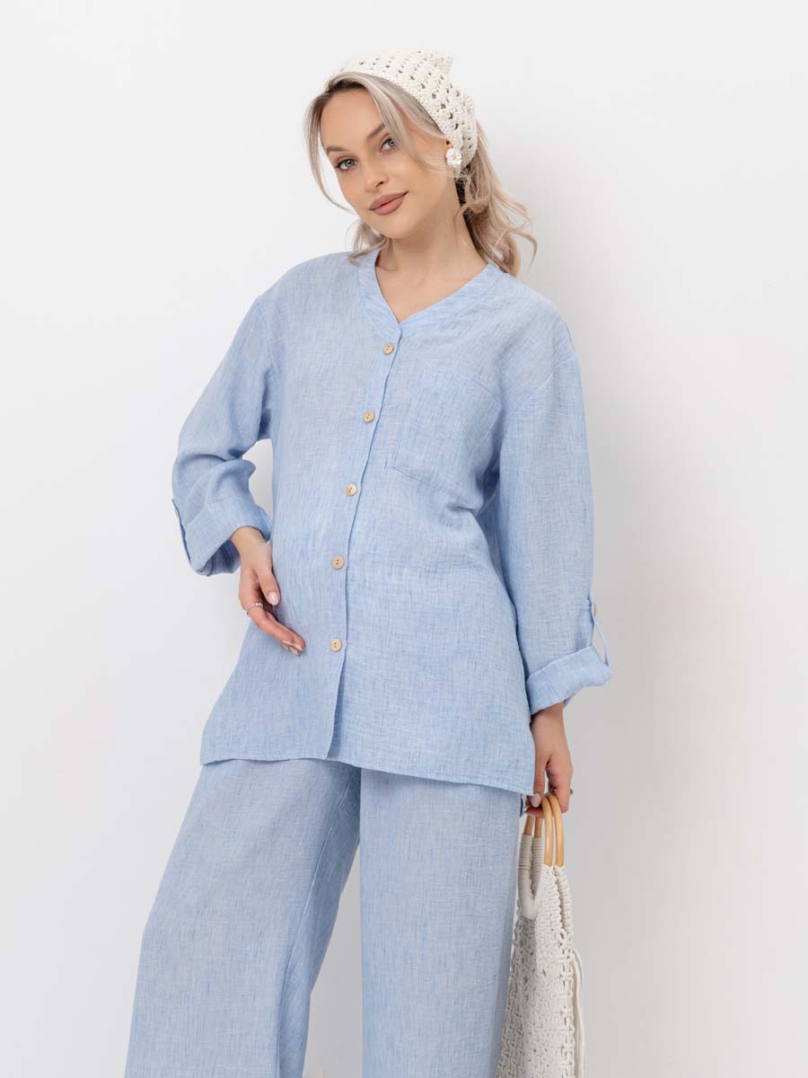 Костюм летний для беременных и кормящих туника брюки голубой