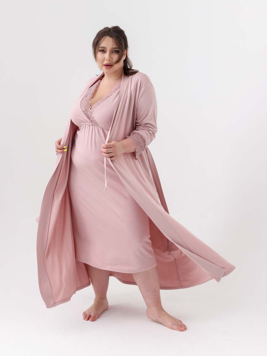 Халат с сорочкой большие размеры светло-коричневый