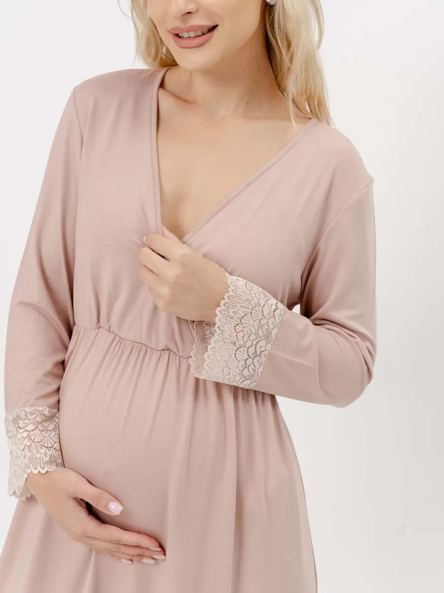 Ночная сорочка для беременных и кормящих домашнее платье бежевый