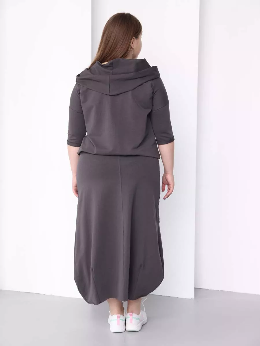 Платье для беременных длинное повседневное в офис plus size антрацитовый