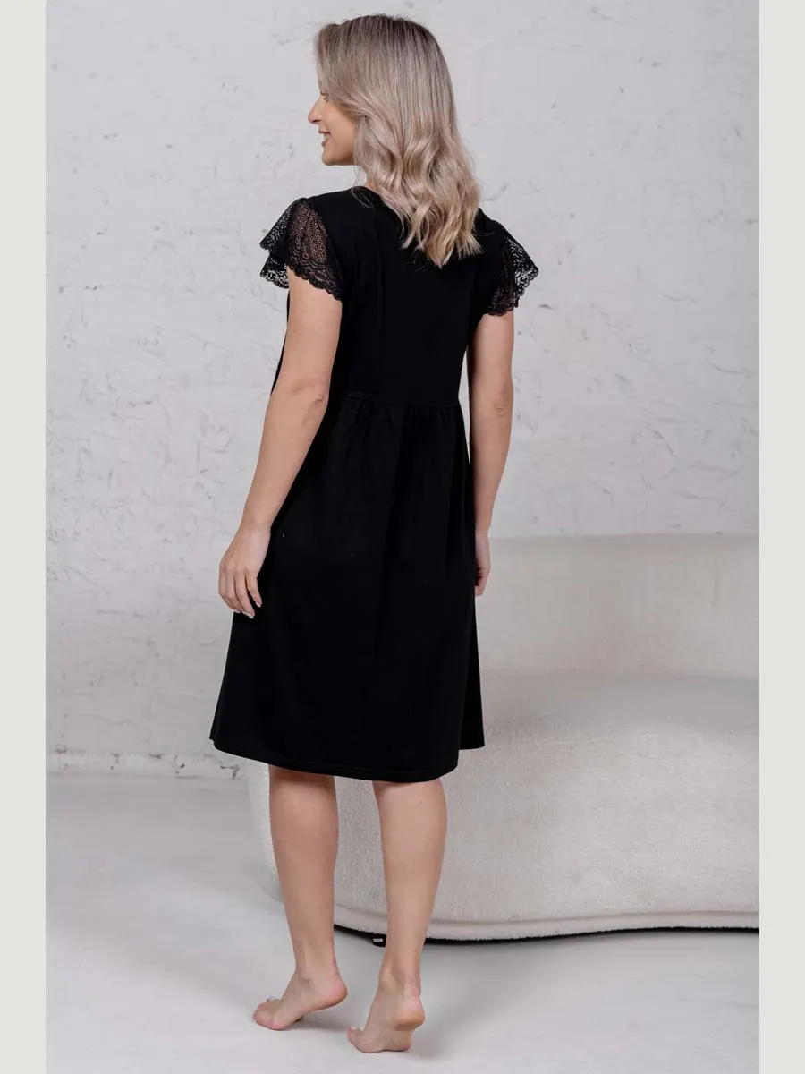 Халат с сорочкой для беременных и кормящих в роддом 21120 черный