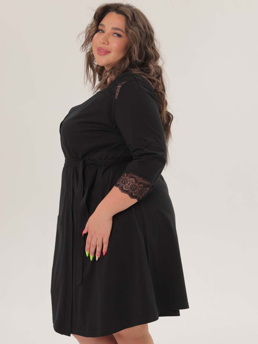 Комплект халат с сорочкой большие размеры костюм в роддом черный