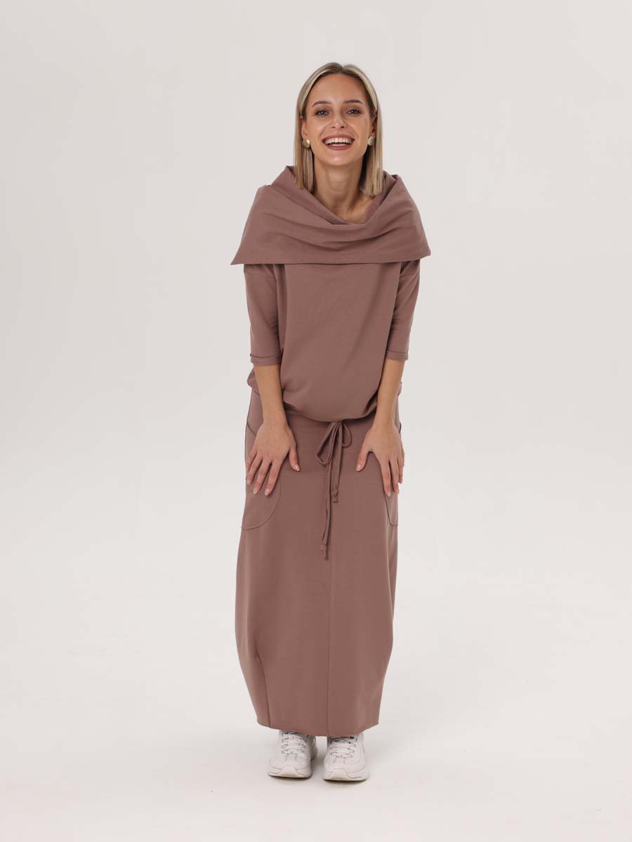 Платье женское 55714 повседневное бохо кофейный