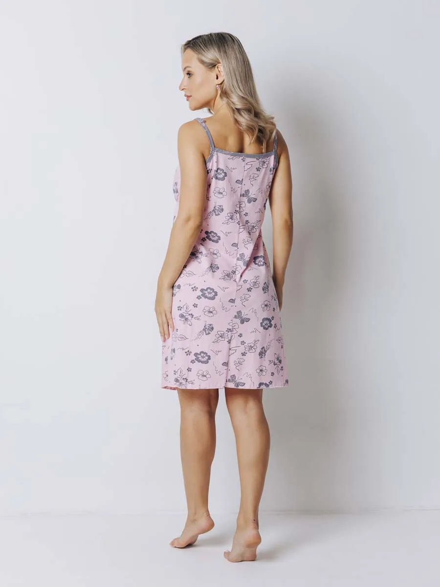 Халат с сорочкой для беременных и кормящих в роддом темно-серый/розовый