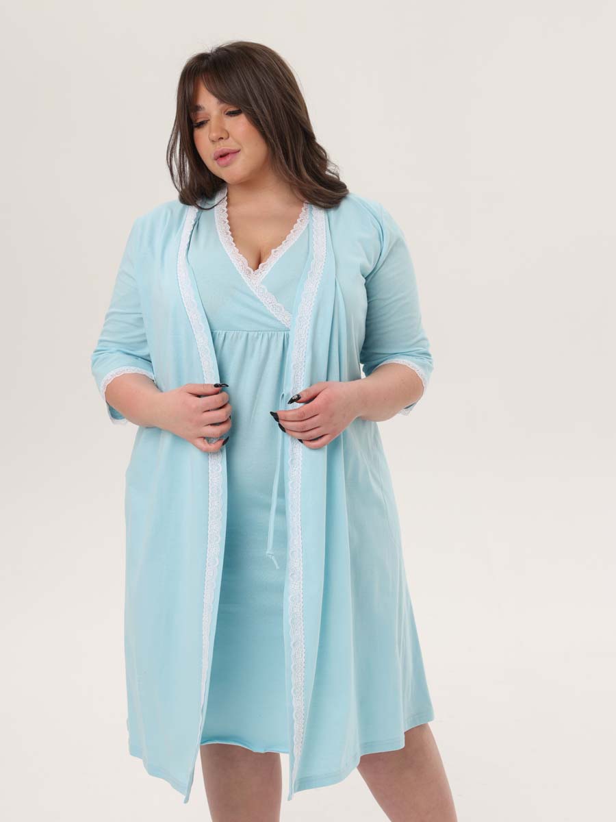 Комплект халат с сорочкой большие размеры 23020 аквамариновый