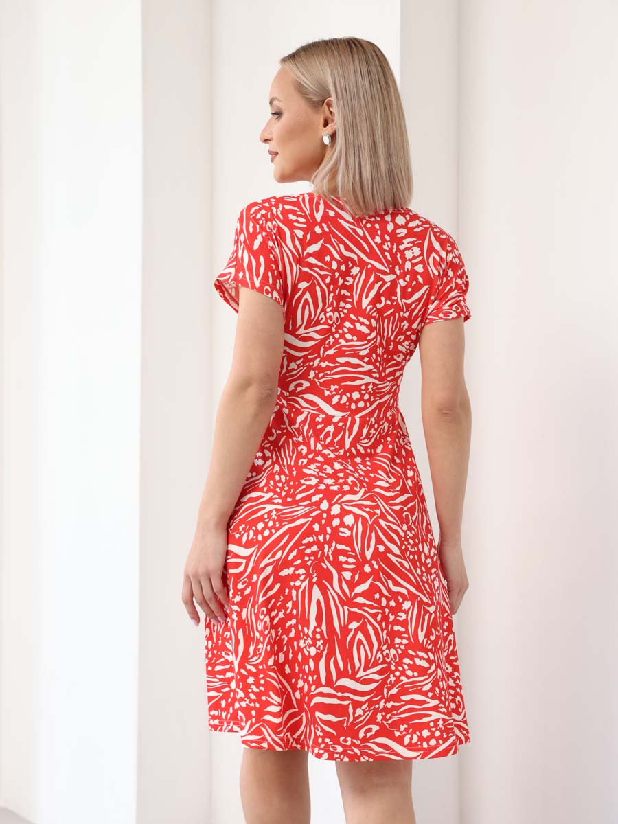 Платье для беременных и кормящих 62009 в офис красный/белый