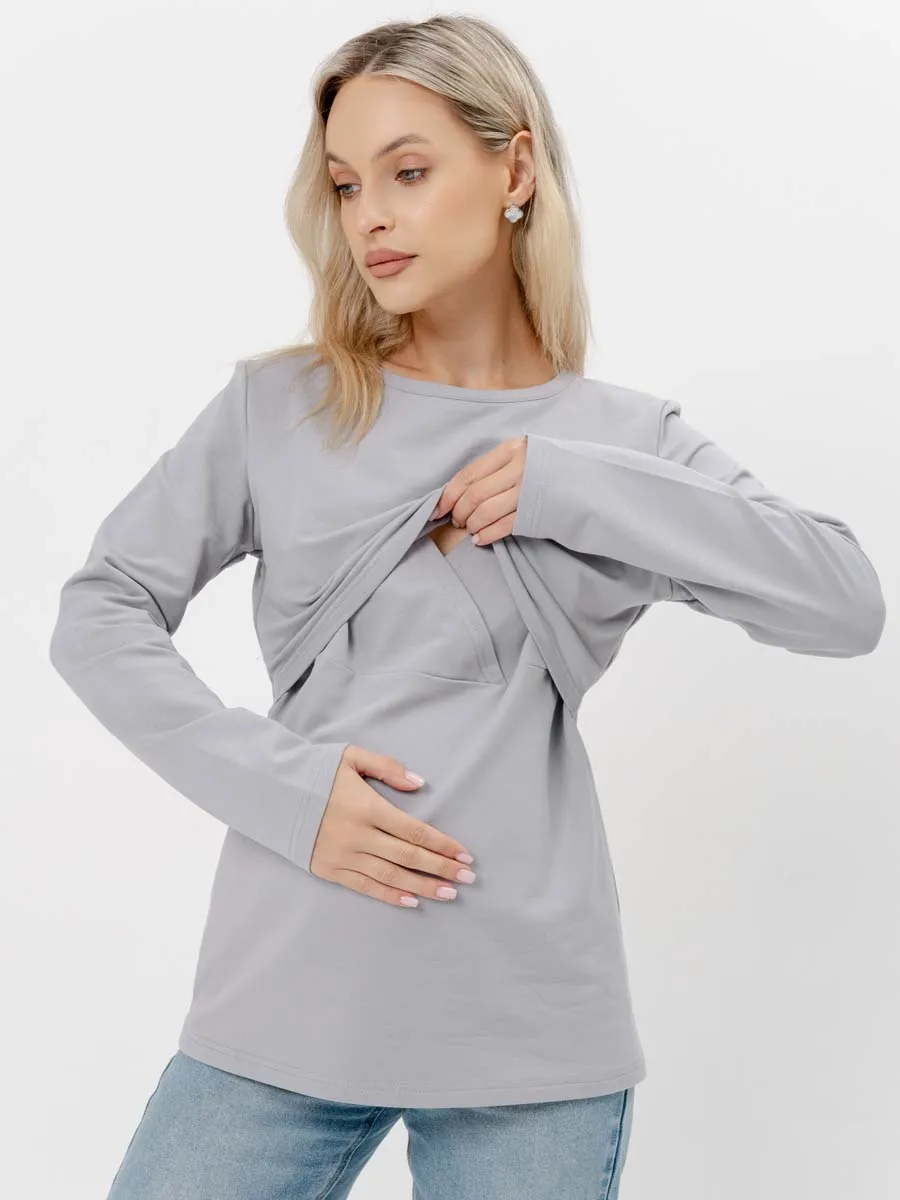 Стильный лонгслив для будущих мам на осень серый