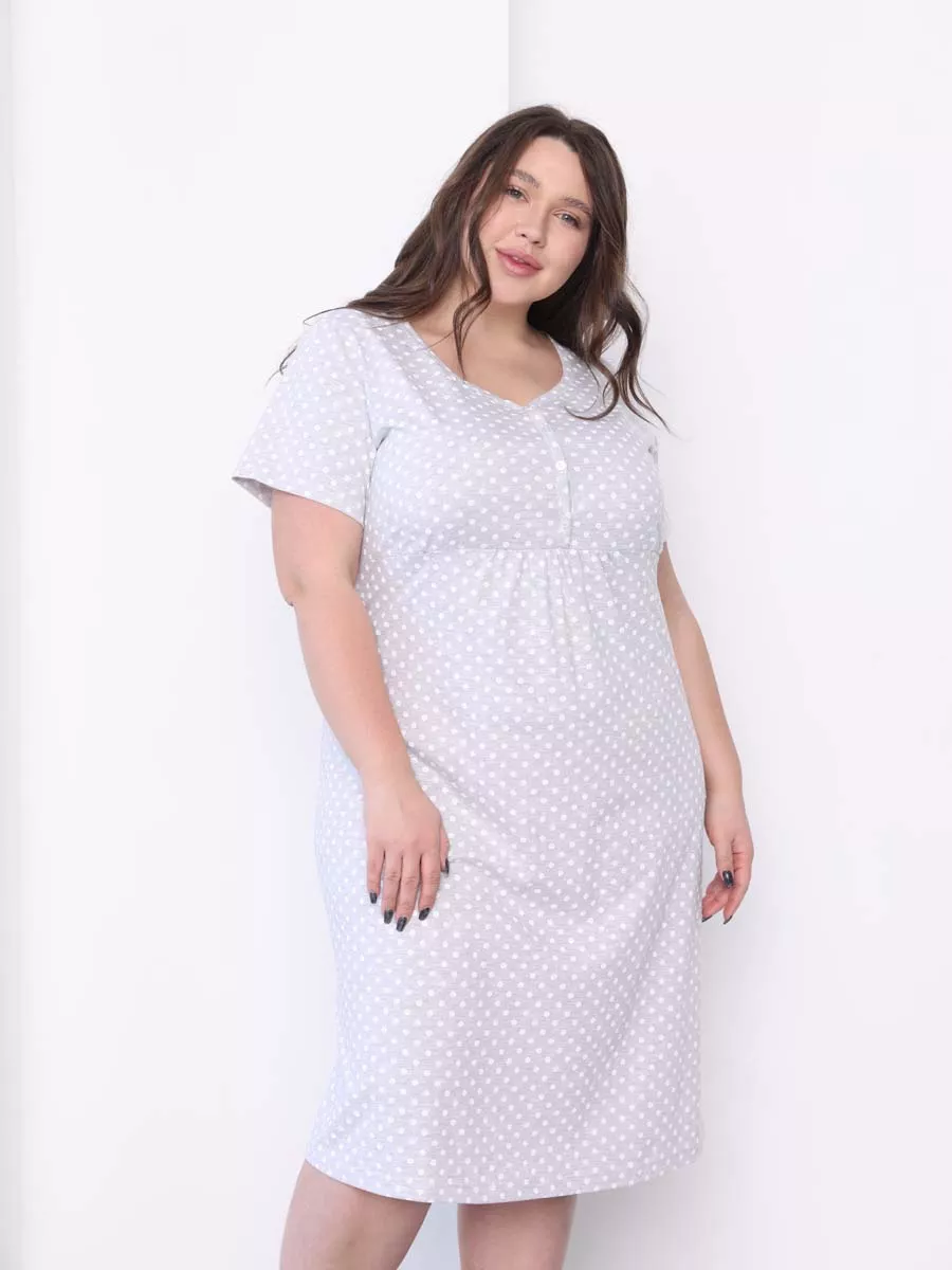 Ночная сорочка большие размеры 53201 в роддом серый_меланж/белый серый_меланж/белый