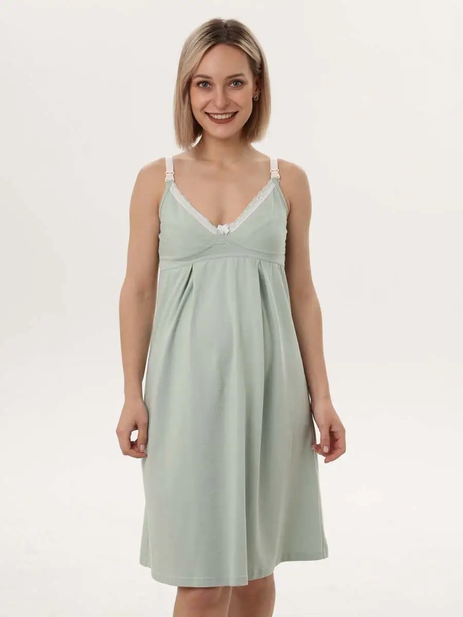 Халат с сорочкой для беременных и кормящих мам светло-зеленый