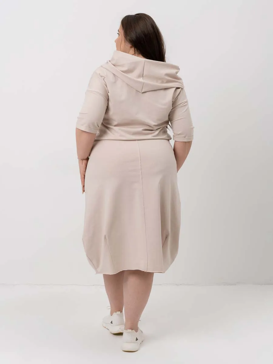 Платье для беременных длинное повседневное в офис plus size бежевый