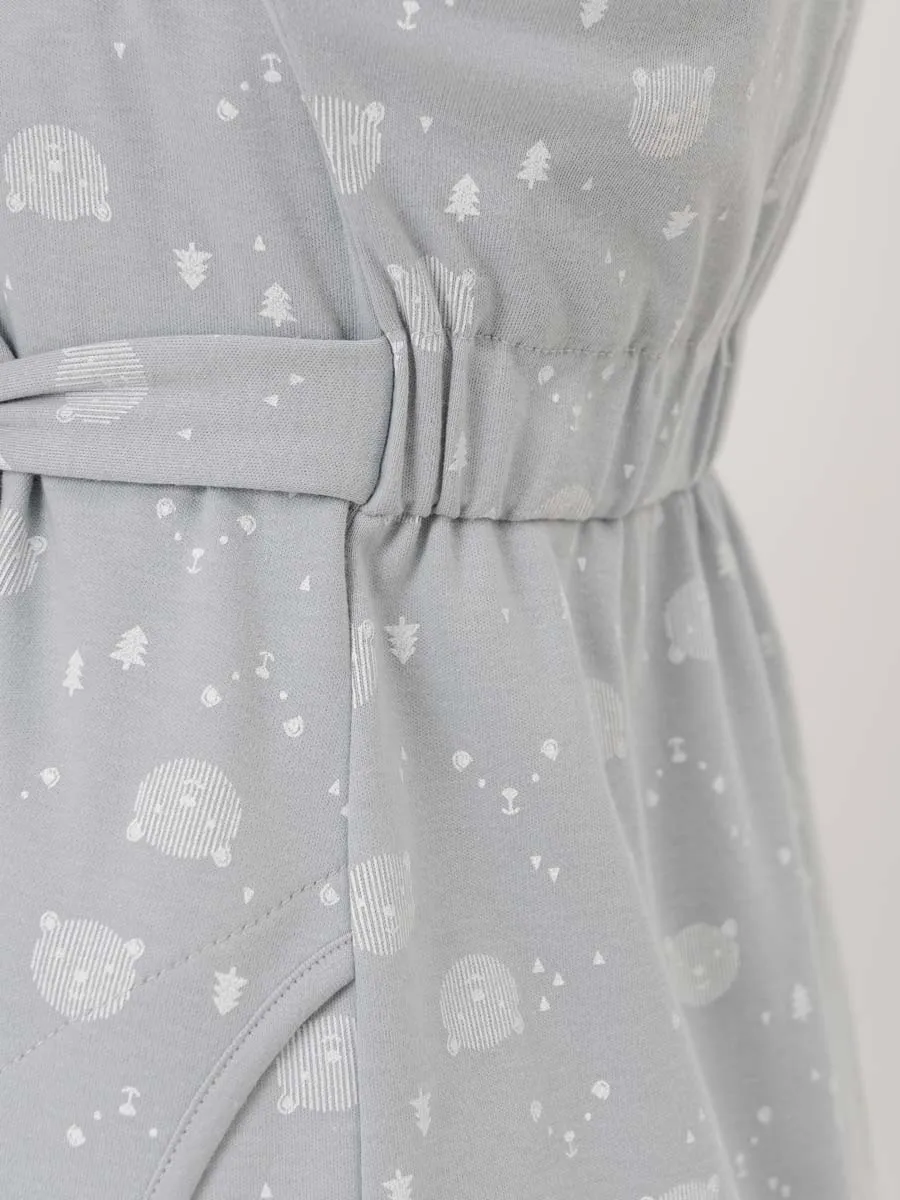 Халат с сорочкой для беременных и кормящих в роддом серый/белый