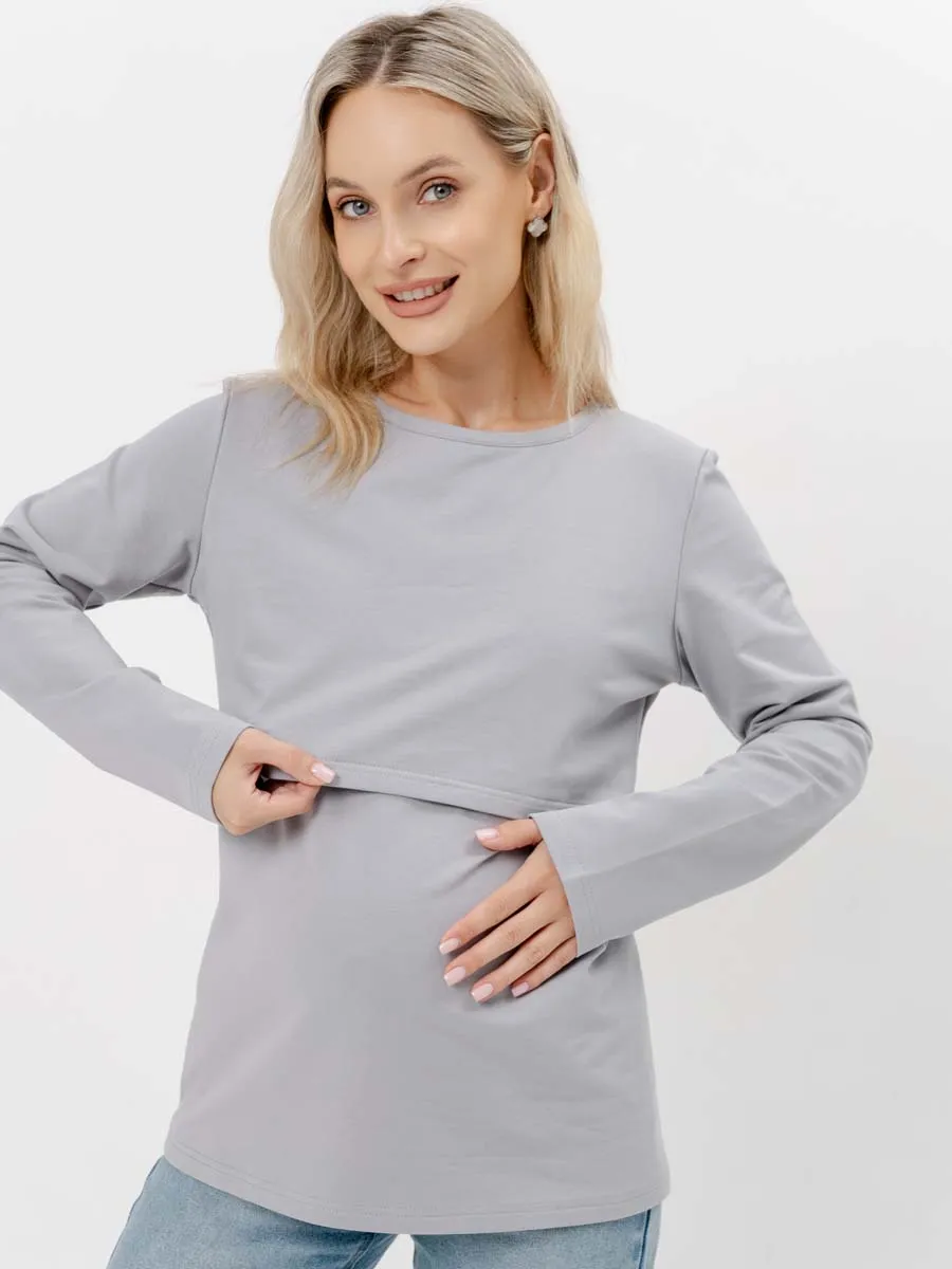 Стильный лонгслив для будущих мам на осень серый