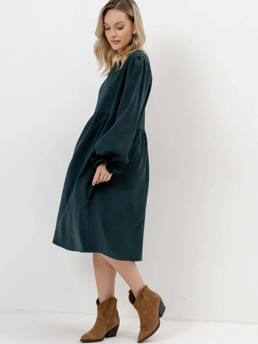 Платье для беременных с длинным рукавом в офис изумрудный