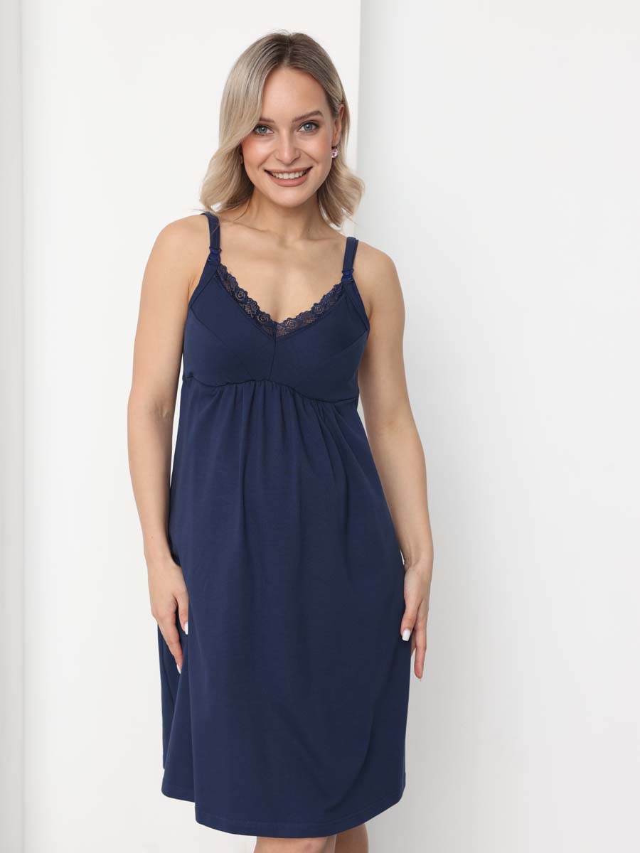 Ночная сорочка в роддом ночнушка для беременных и кормящих синий