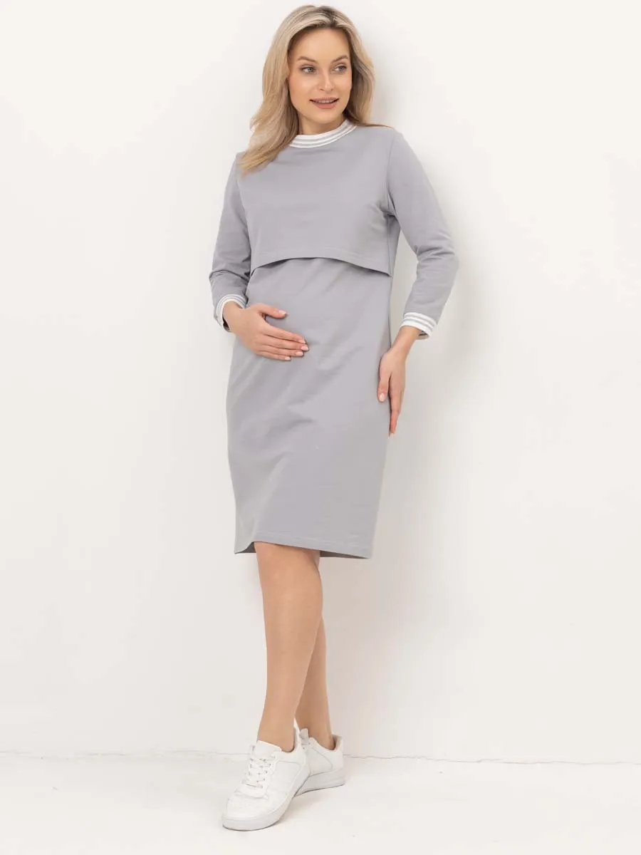 Платье в офис для беременных и кормящих 69114 серый
