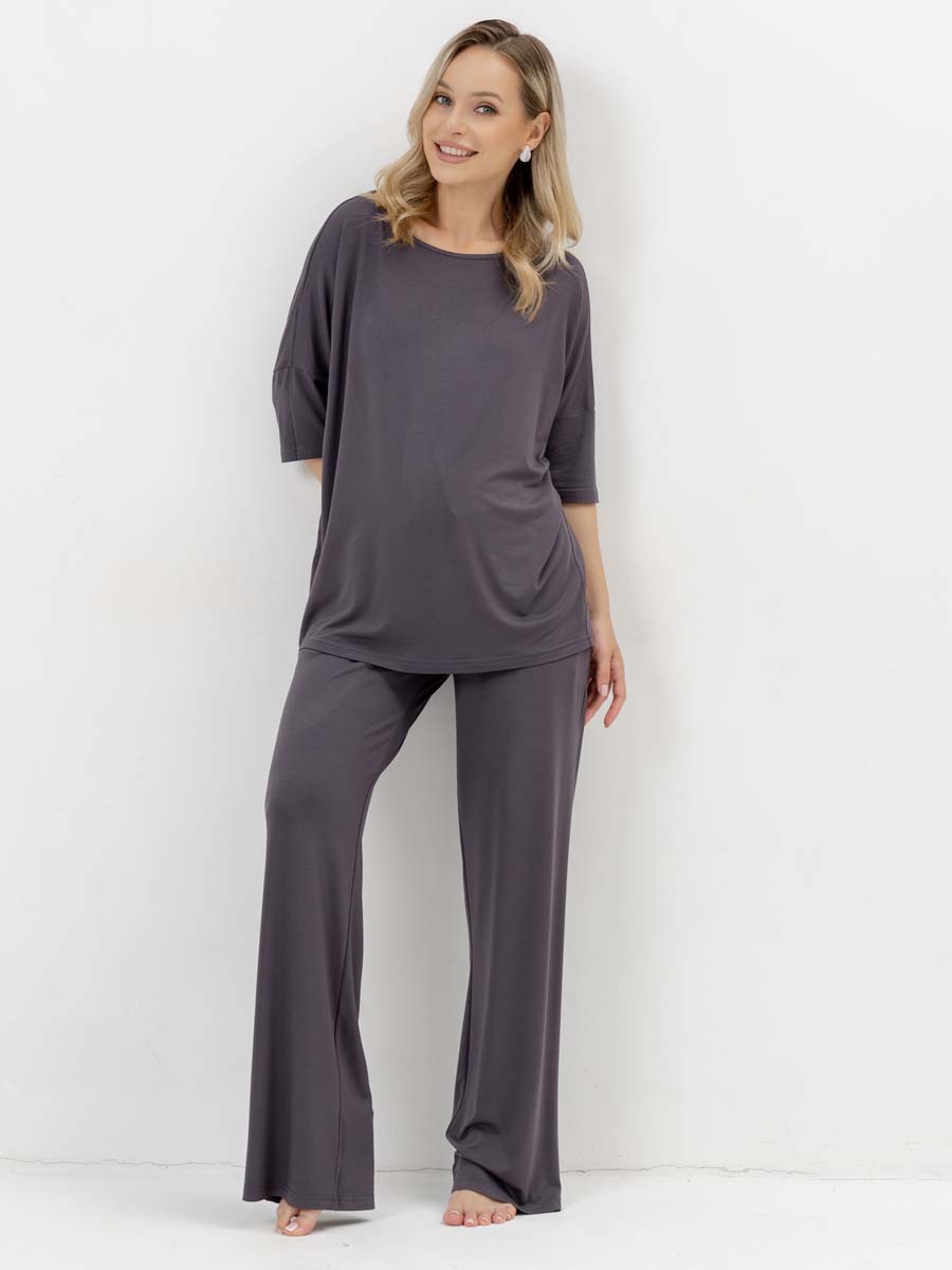 Костюм домашний с брюками и футболкой для беременных графитовый