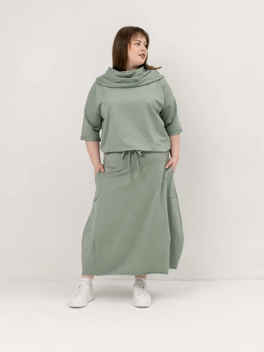 Платье для беременных длинное повседневное в офис plus size оливковый