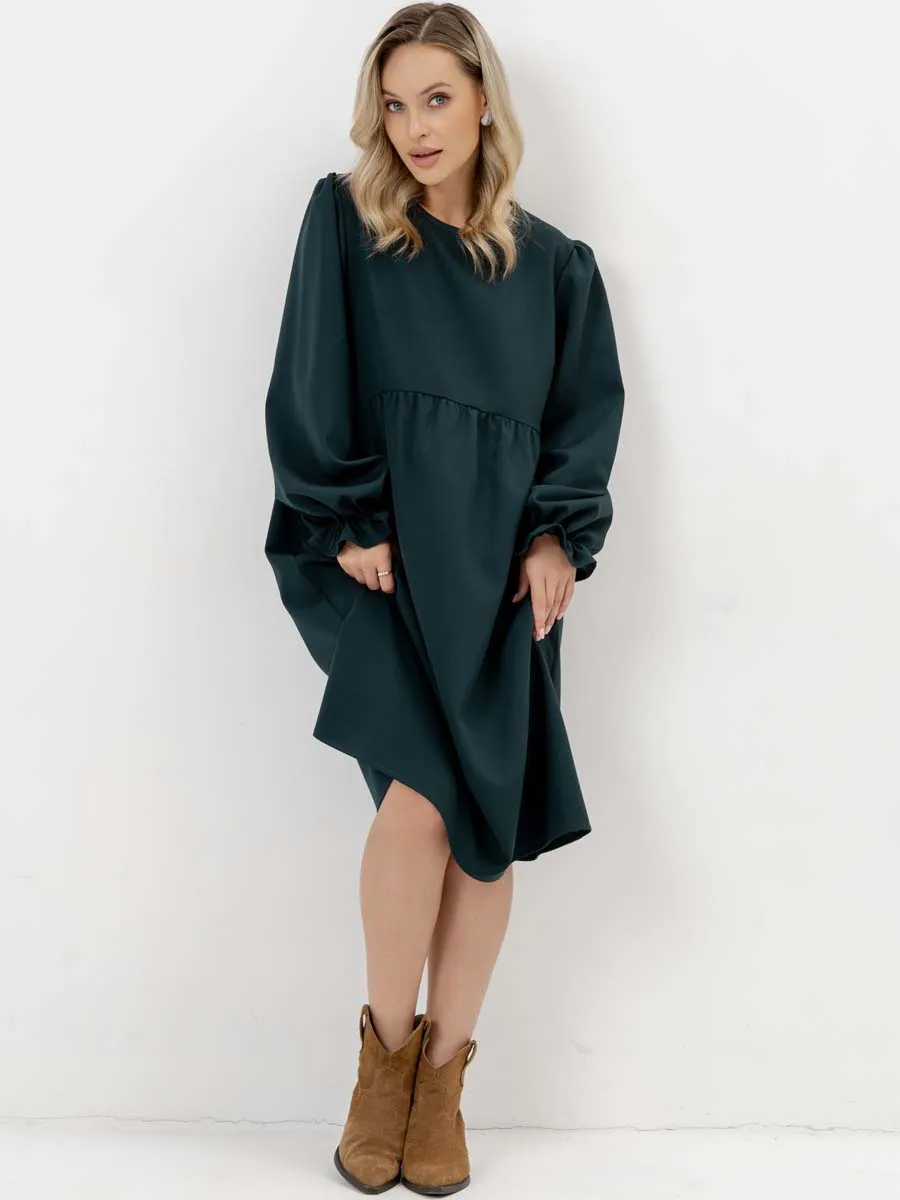 Платье для беременных с длинным рукавом в офис изумрудный