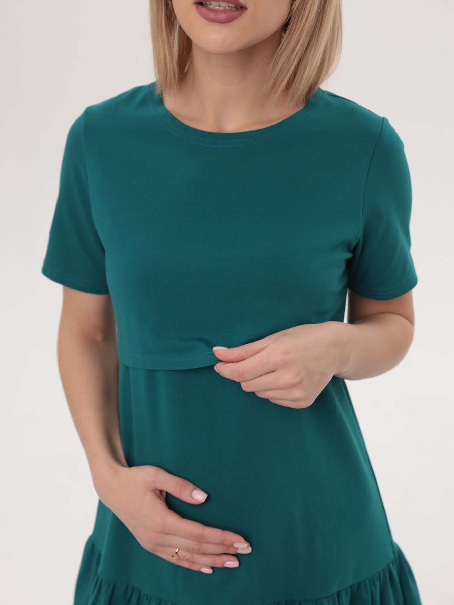 Платье женское летнее для беременных и кормящих мам в офис изумрудный